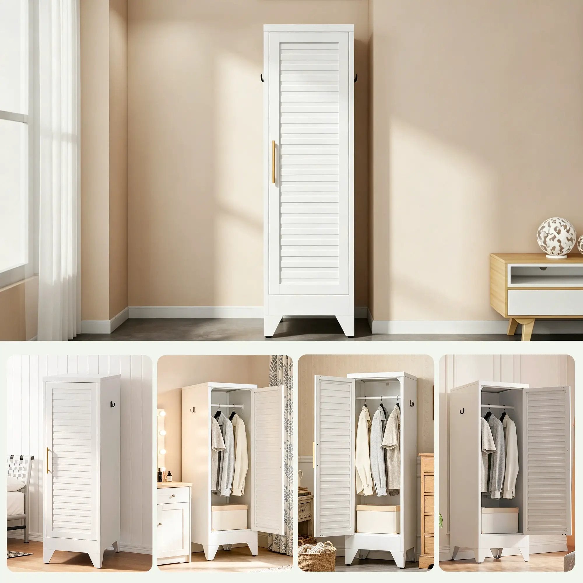 47.2" Narrow Metal Storage Closet with Louvered Door by HouseOfZazla