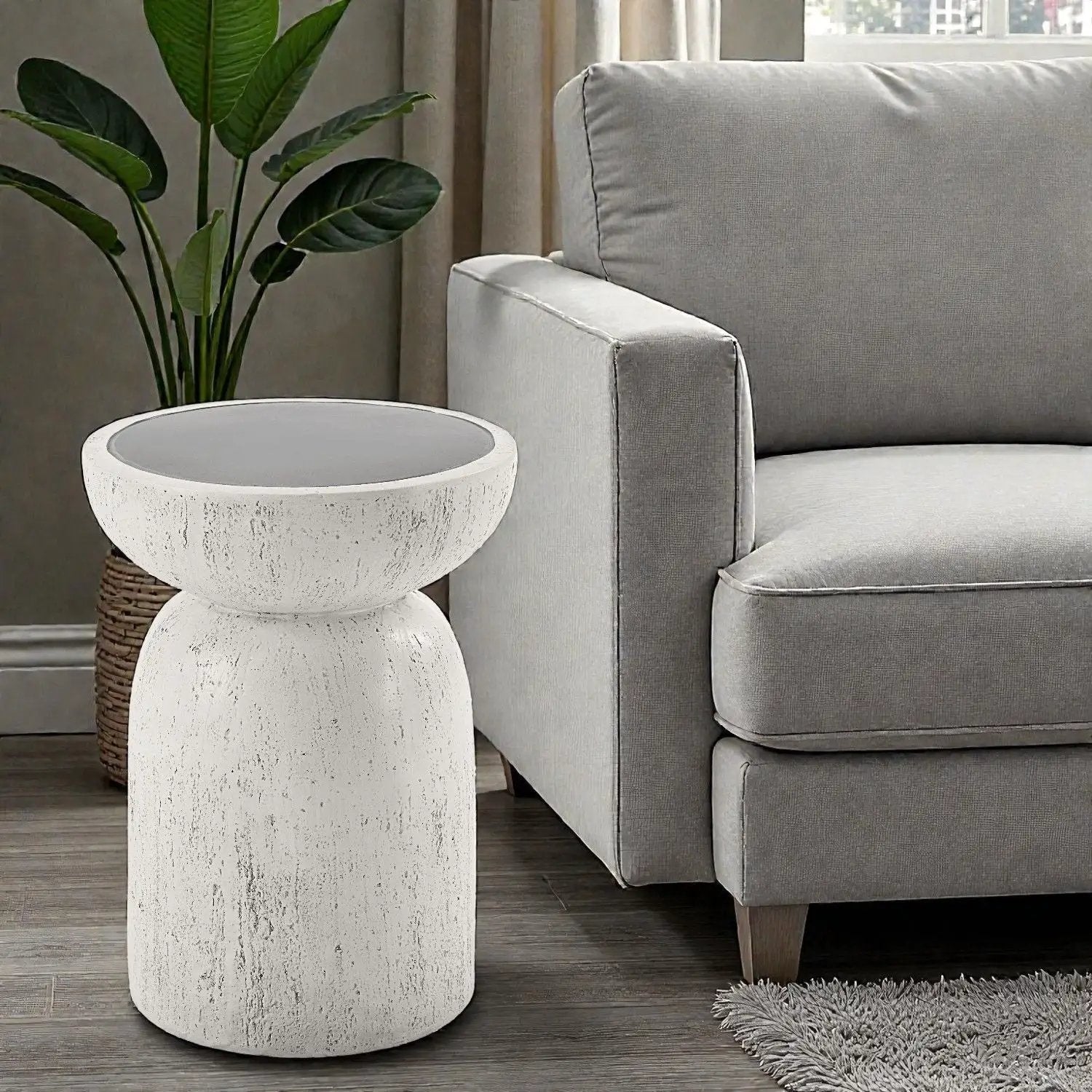 Dylana - Natural Fiber Concrete Accent Table - Gray by HouseOfZazla
