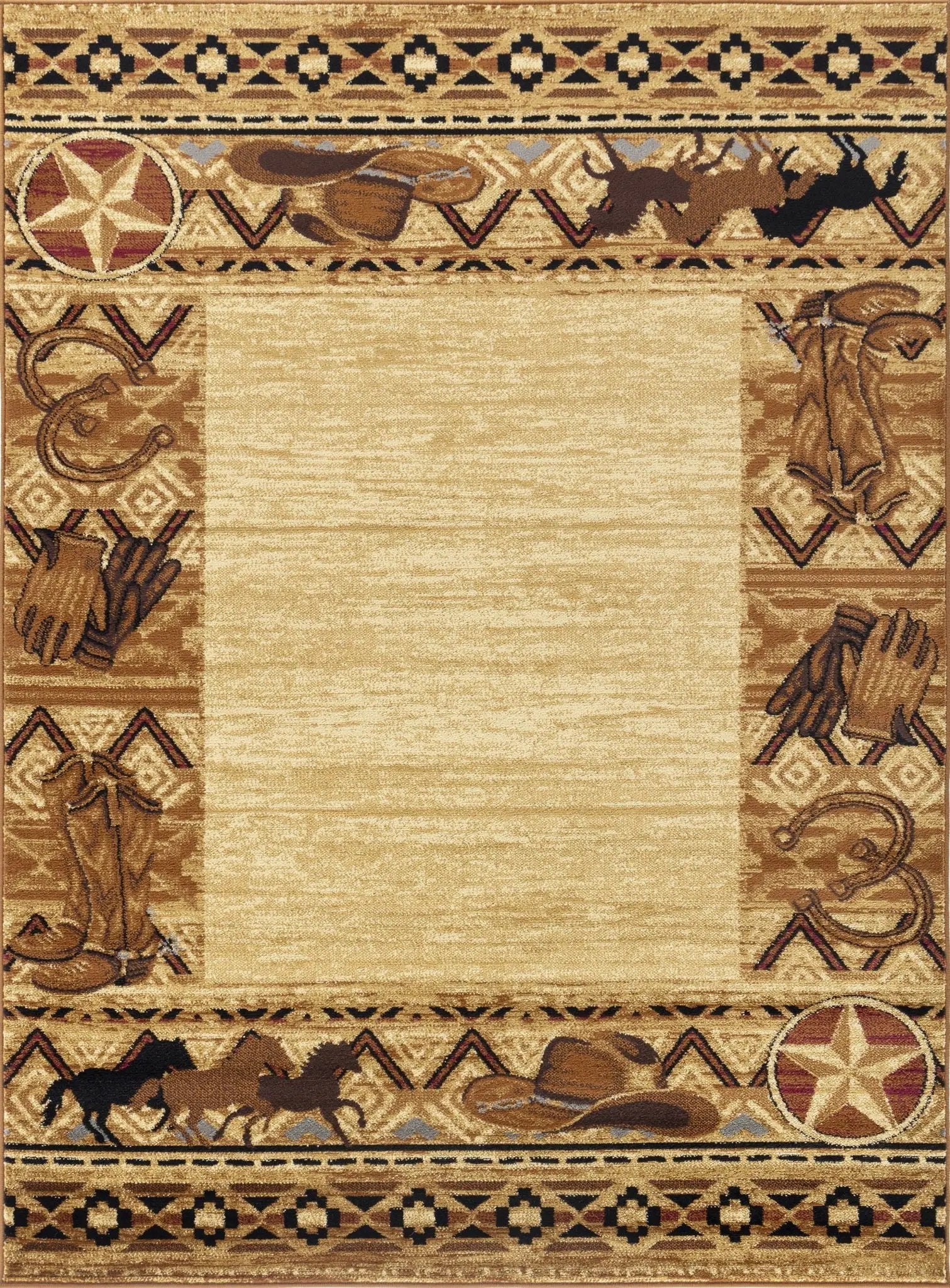 Tribes - 5'3" X 7'3" Southwest Area Rug Polypropylene - Beige by Unique Piece Furniture
