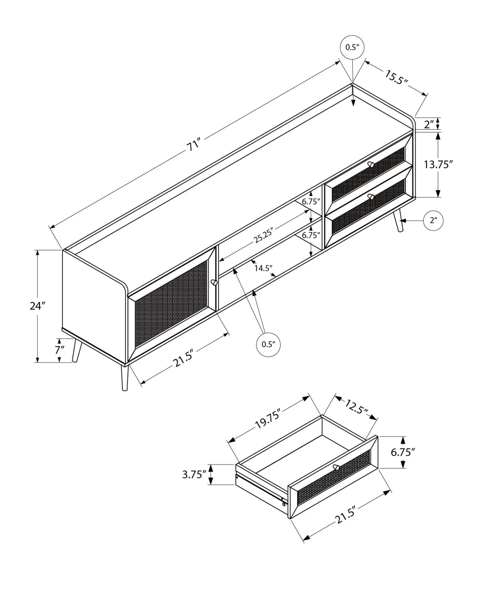 72-Inch Transitional TV Stand Console with Storage by HouseOfZazla