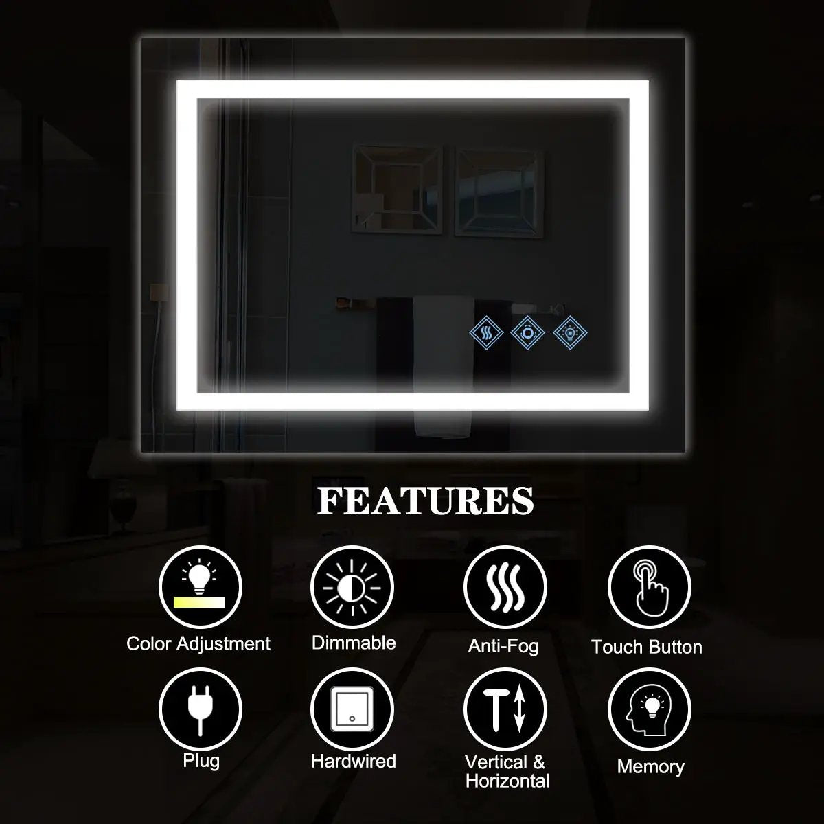 3000-6000K LED Bathroom Mirror With Lights, Anti-Fog Dimmable Lighted Wall Mounted Vanity Mirror Master Bath Modern Makeup (Only Mirrors, Not Cabinets) Horizontal & Vertical by HouseOfZazla