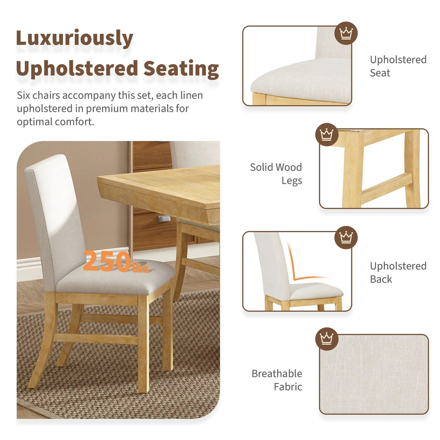Topmax - 7 Piece Traditional Extendable Dining Table Set With Butterfly Leaf And 6 Upholstered Dining Table Set by Unique Piece Furniture