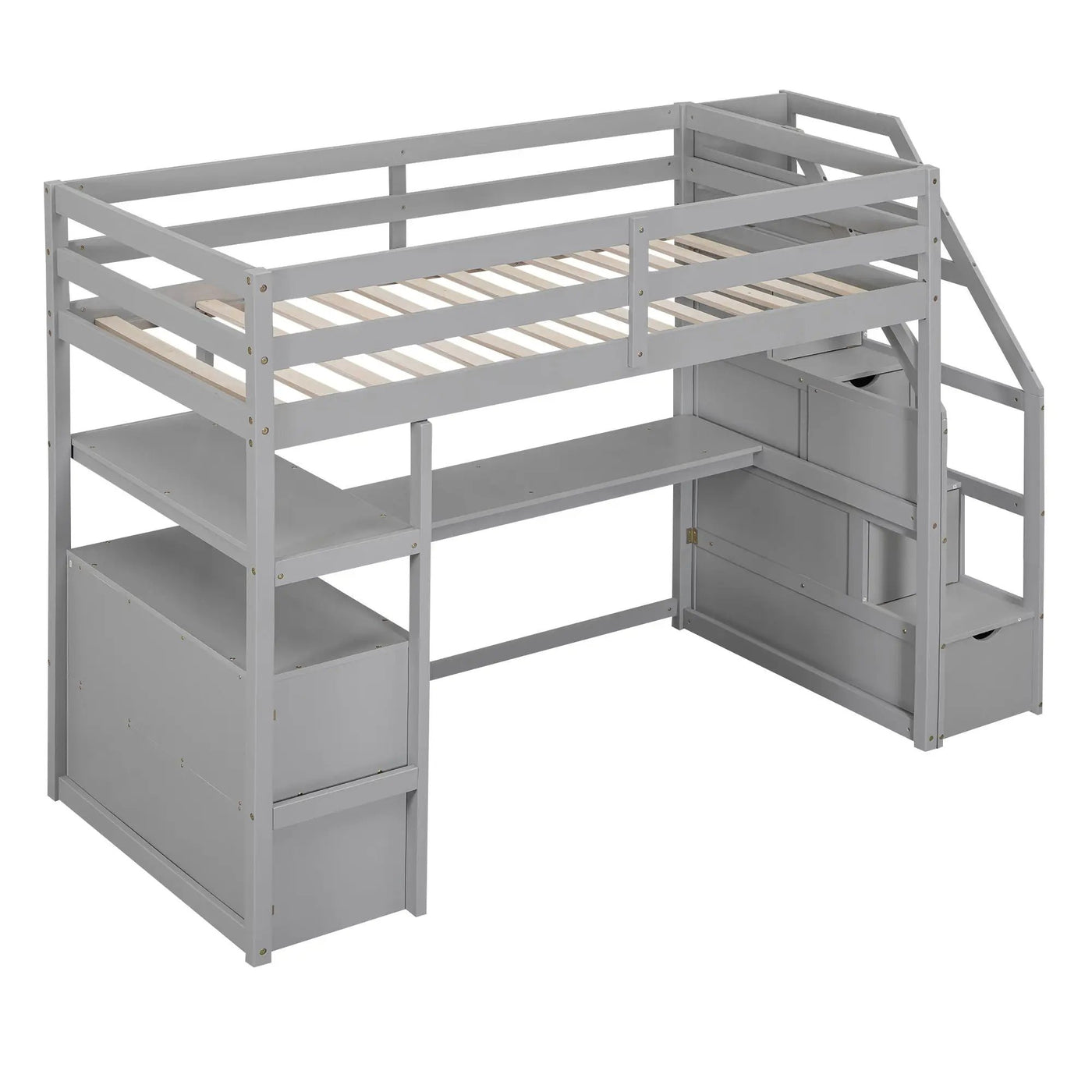 Loft Bed With Desk, Shelves, 2 Drawers, Storage Staircase by Unique Piece Furniture