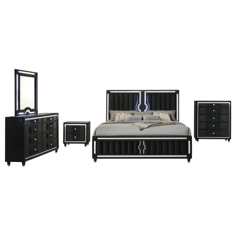 Ravenne 5-piece Velvet Upholstered Eastern King LED Bedroom Set Black by Unique Piece Furniture