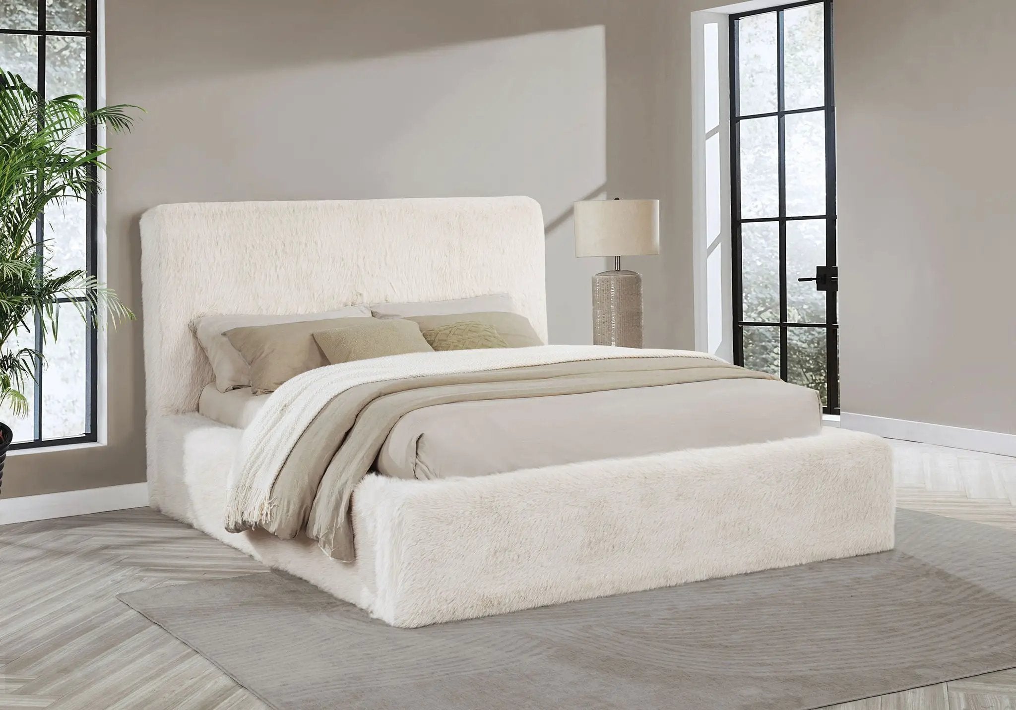 Rebecca Faux Fur Upholstered Queen Bed Cream by Unique Piece Furniture