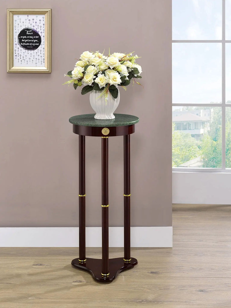 Edie Round Marble Top Plant Stand Merlot by Unique Piece Furniture