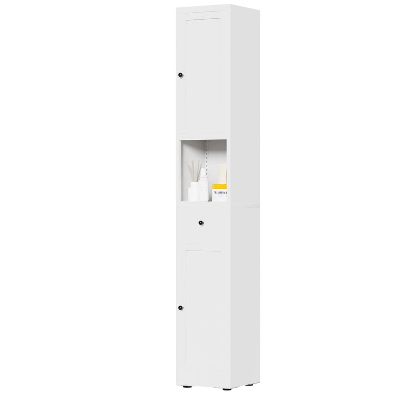 Tall Bathroom Storage Cabinet, 5-Tier Narrow With 2 Doors & Adjustable Shelves, Freestanding - White by HouseOfZazla