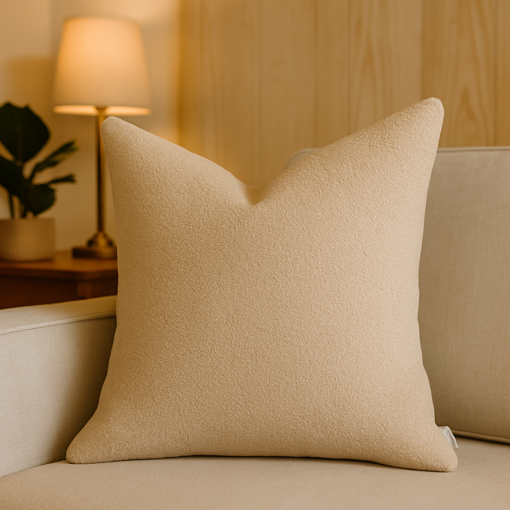 Soft Neutral Throw Pillow with Bouclé Texture - Beige, photo 4 of 5
