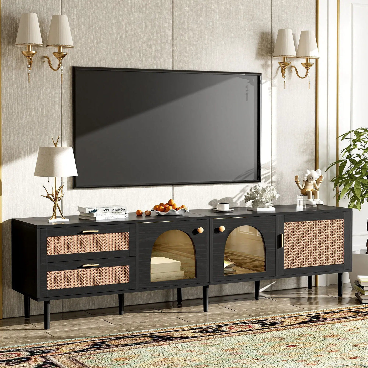 TV Stand With App-Controlled LED Lights, 2 Drawers & Door Storage by HouseOfZazla