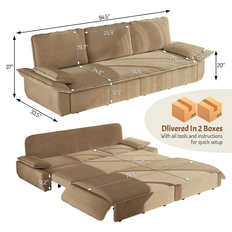 King Size Pull Out Sofa Bed, 3 In 1 Convertible Multifunctional by HouseOfZazla