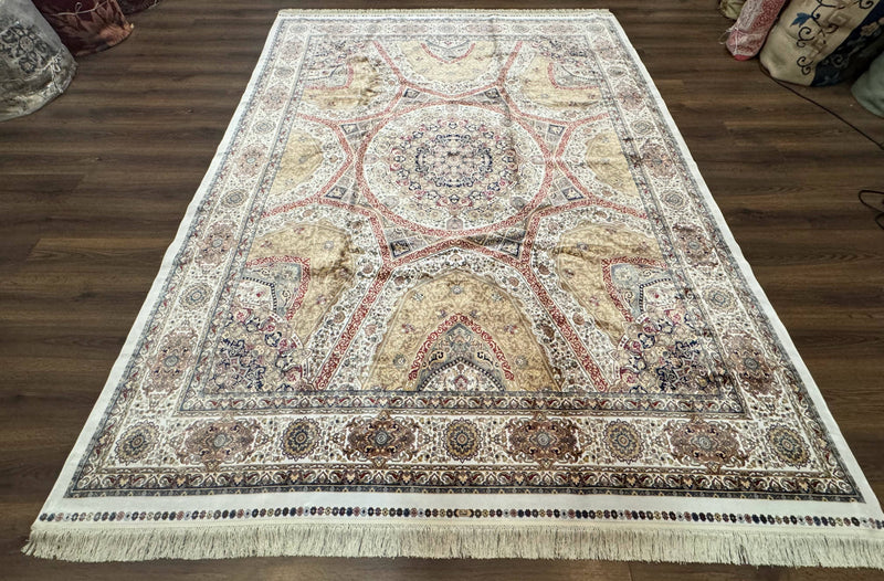 Turkish Silk Rug 8x10, Dome Design, Hereke Carpet, Bamboo Silk, New by Jewel Rugs