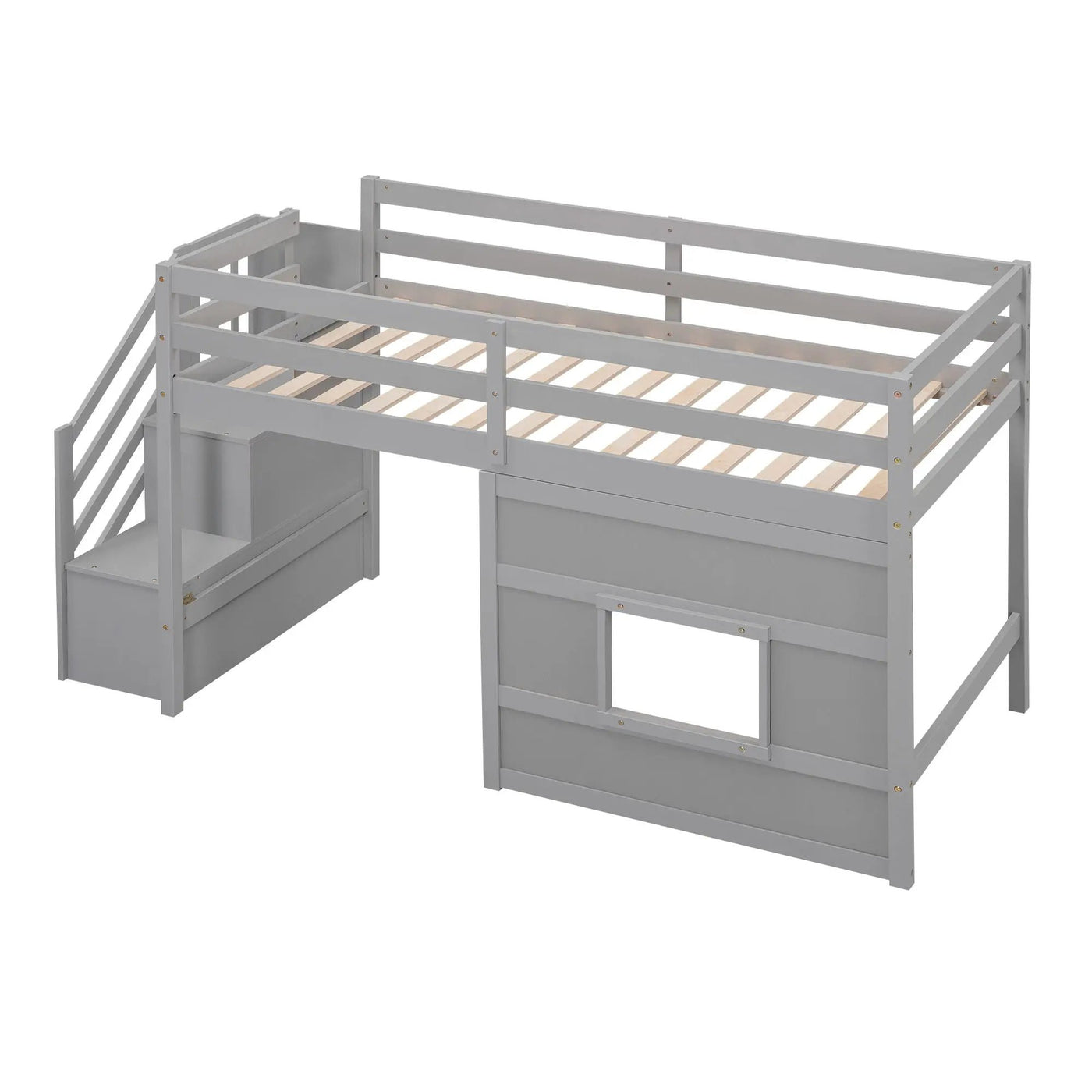 Loft Bed With Storage Staircase, Window & LED Light by HouseOfZazla
