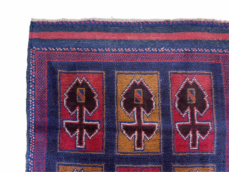 2' 9" X 4' 5" Vintage Handmade Tribal Wool Rug Balouchi Afghan Rug Blue Red 3x5 by Jewel Rugs