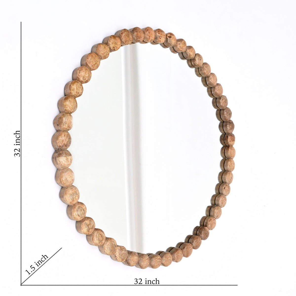 Decorative Round Hanging Wall Mirror with Bead Design Frame - Natural, photo 3 of 6