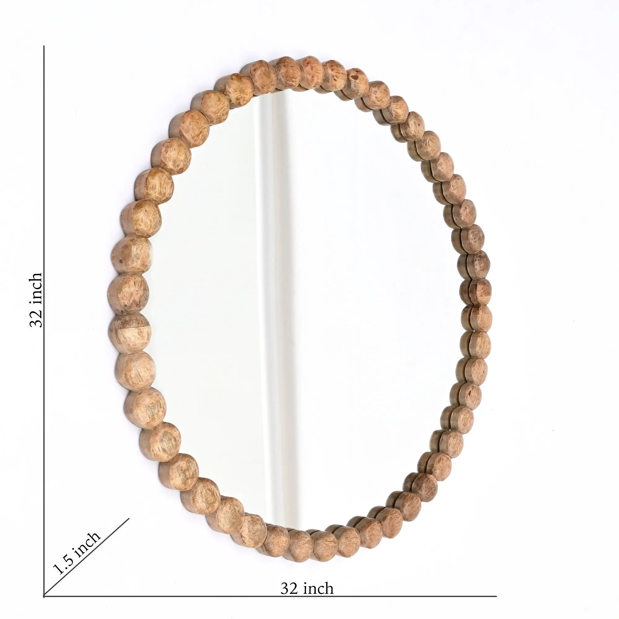 Decorative Round Hanging Wall Mirror With Bead Design Frame - Natural