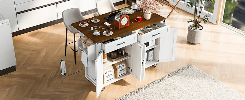 K&K 53.5'' Farmhouse Kitchen Island with Power Outlet by HouseOfZazla