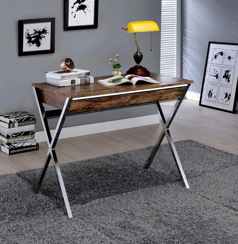 Callers Weathered Writing Desk - Chrome / Oak by HouseOfZazla