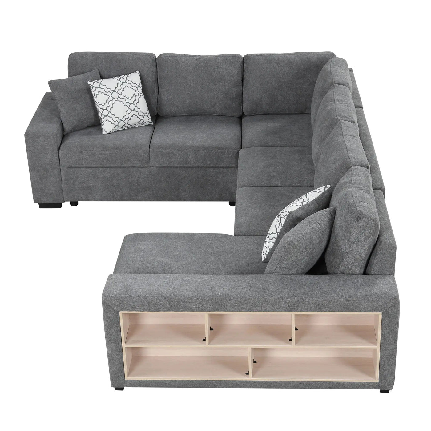 U-Shaped Sectional Sofa Pull-Out Sofa Bed With Two USB Ports, A Storage Chaise Lounge And Four Back Pillows For Living Room by HouseOfZazla