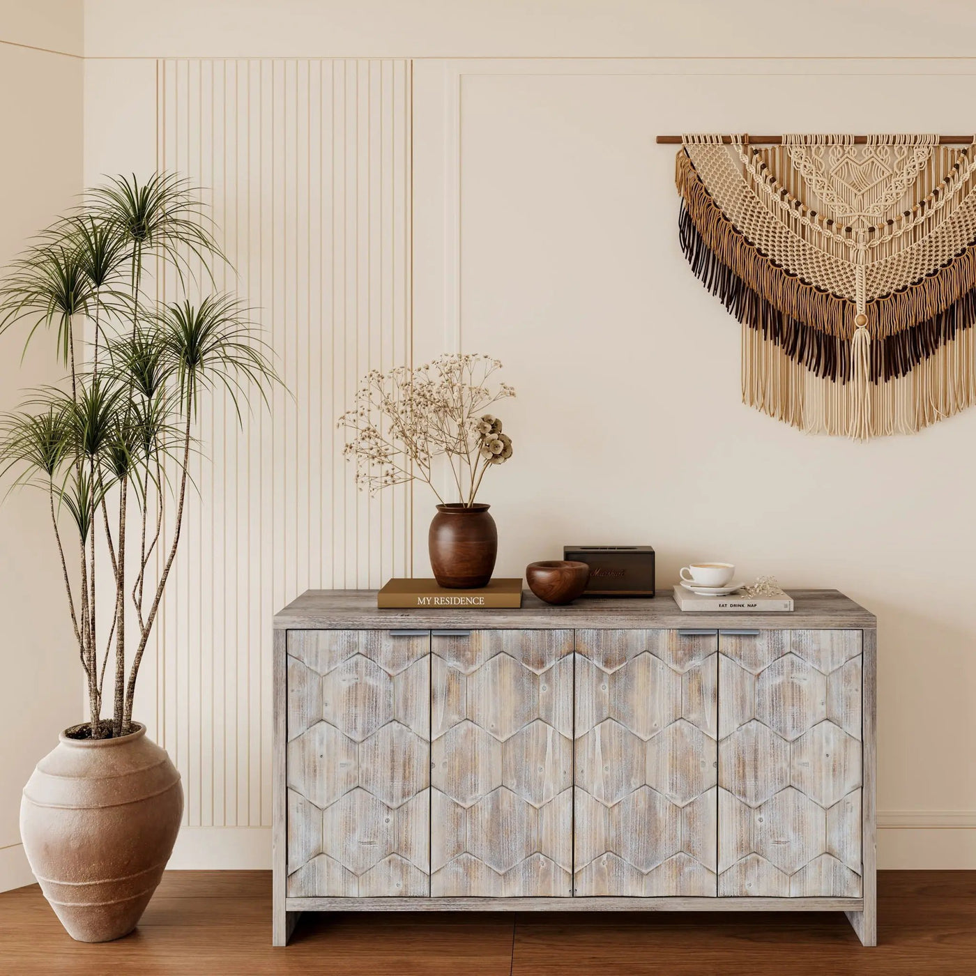 Accent Cabinet Farmhouse Style 4 Door Wooden Cabinet Sideboard Buffet Server Cabinet Storage Cabinet, For Living Room, Entryway, Hallway, Office, Kitchen And Dining Room by HouseOfZazla