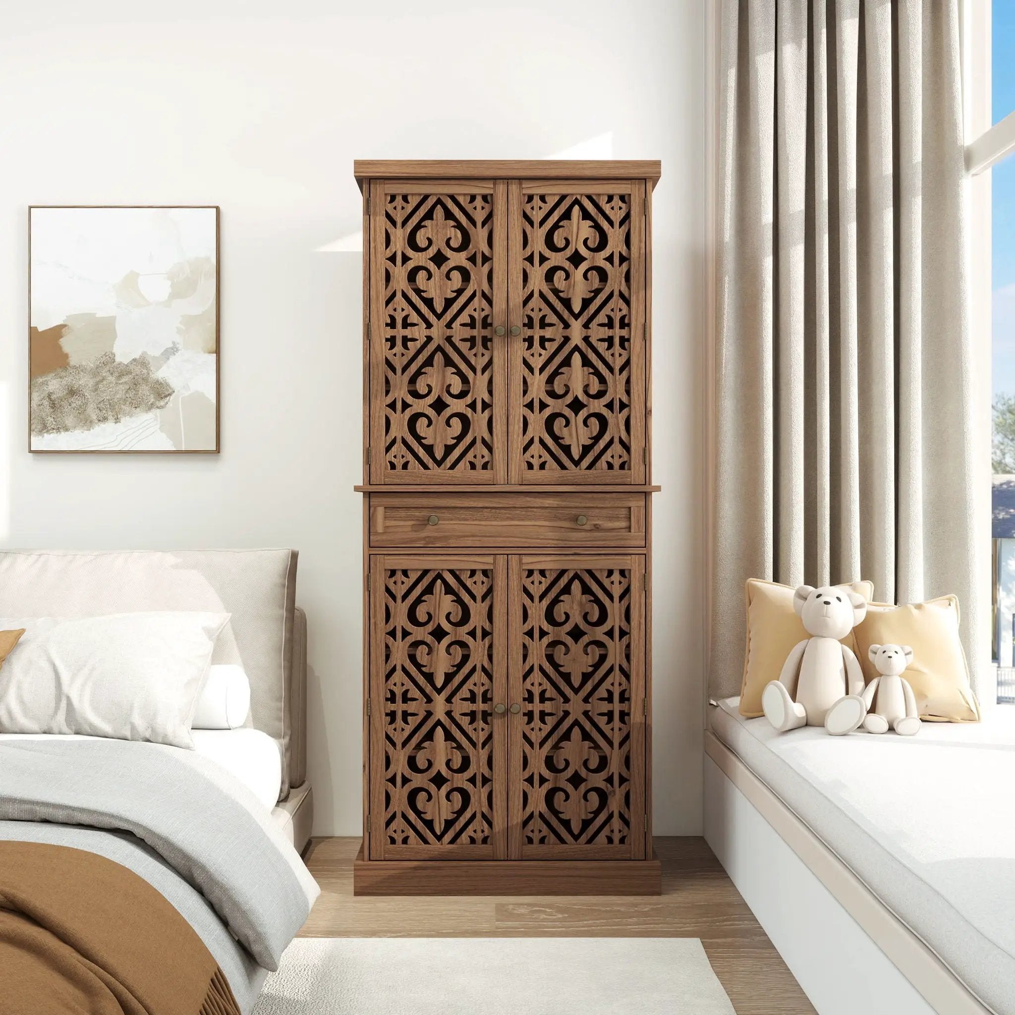 4 Door Cabinet With 1 Drawer, With 4 Adjustable Inner Shelves, Storage Cabinet by HouseOfZazla