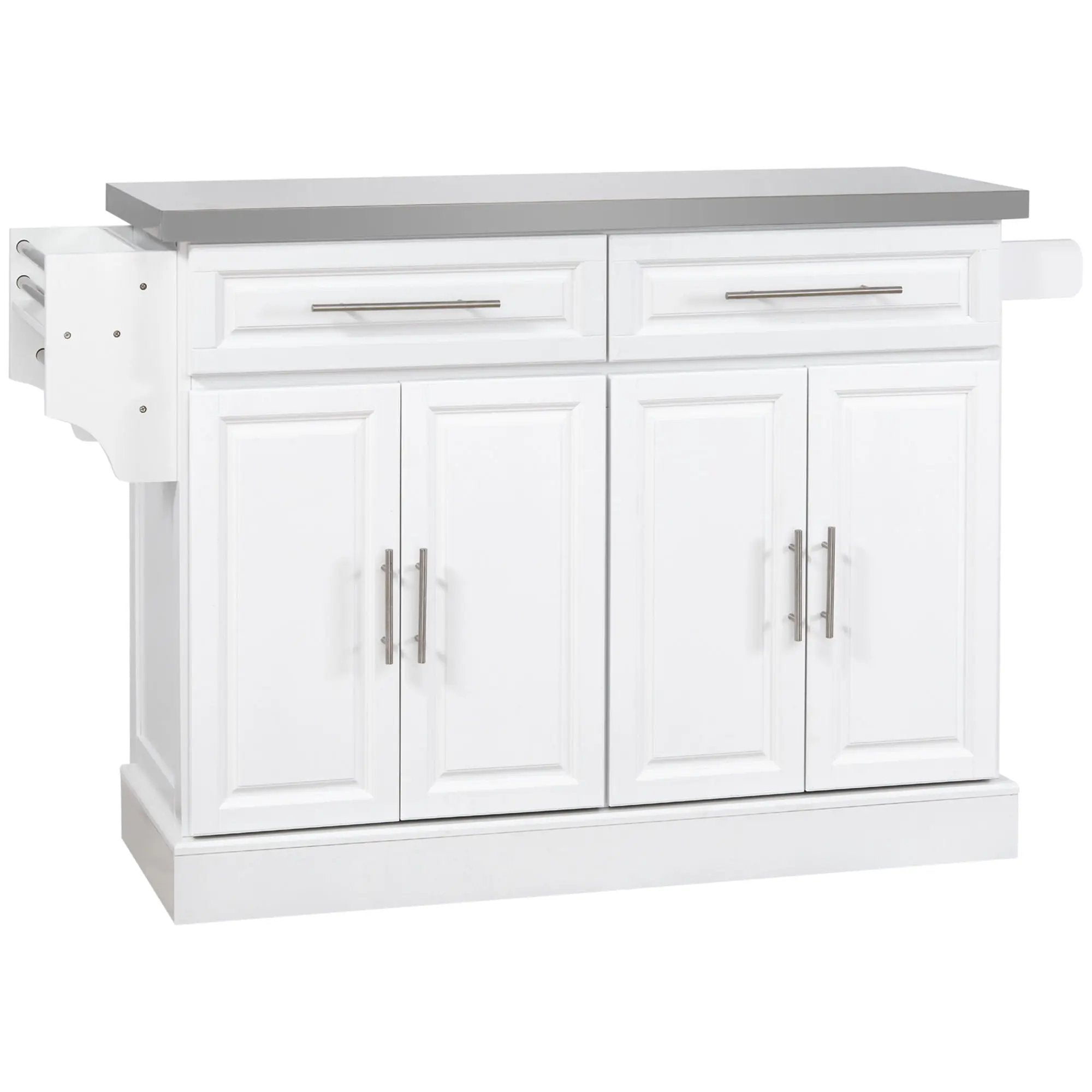 Homcom - Rolling Kitchen Island With Storage, Portable Kitchen Cart With Stainless Steel Top, 2 Drawers, Spice, Knife And Towel Rack And Cabinets by HouseOfZazla