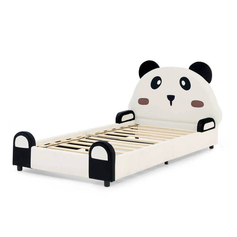 Twin Size Cute Panda-Shaped Kids Bed with Velvet Fabric by HouseOfZazla