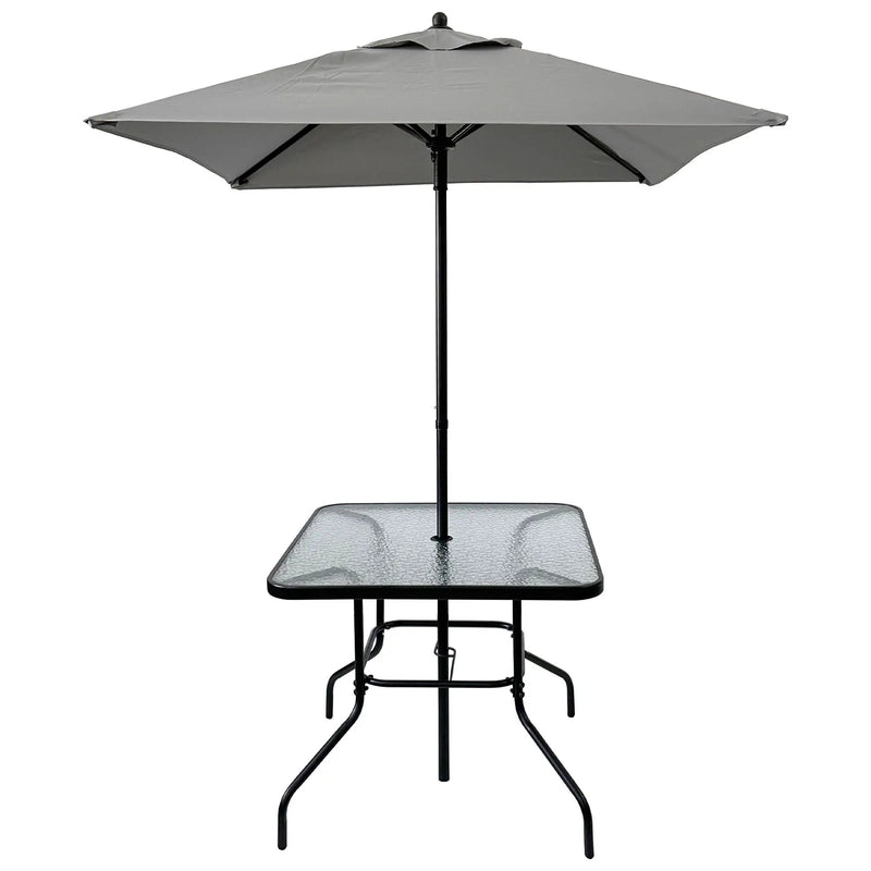 Outdoor Patio Dining Set For 4 People, Metal Patio Furniture Table And Chair Set With Umbrella - Black by HouseOfZazla