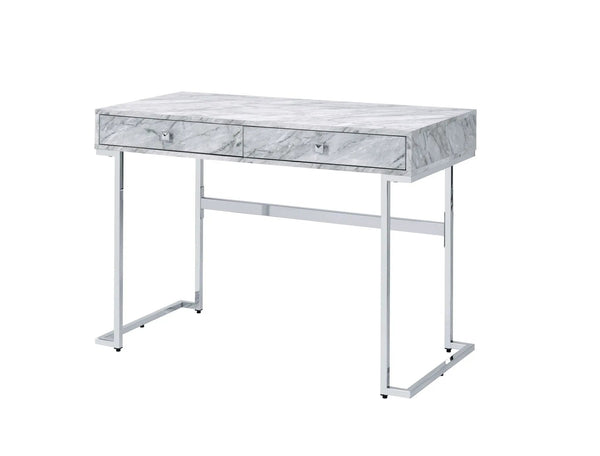Tigress Printed Faux Marble Top Writing Desk - White