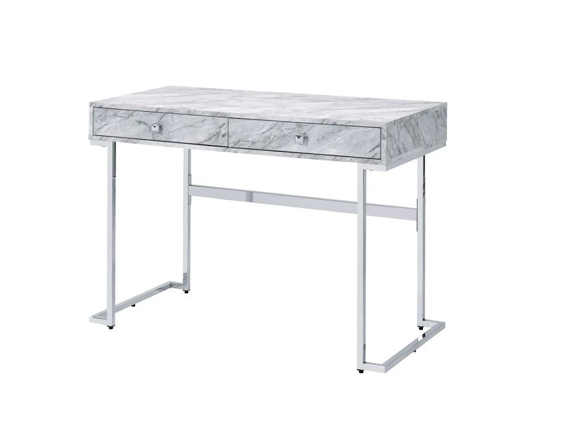 Tigress Printed Faux Marble Top Writing Desk - White by HouseOfZazla