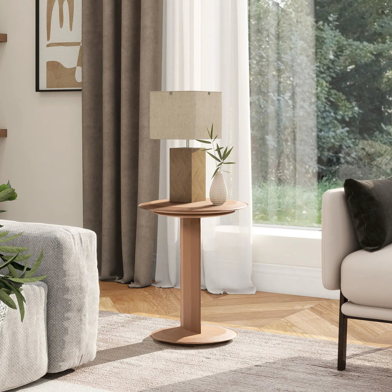 Mode - Leatherette Round C-Shaped Sofa Side Table - Saddle Brown by HouseOfZazla