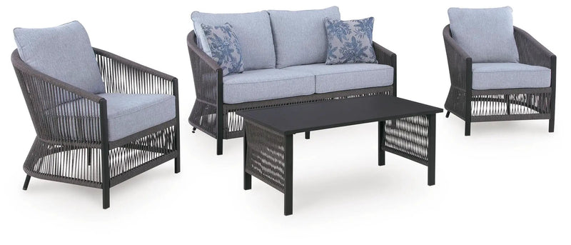 Bridges Beach - Loveseat, Lounge Chairs, Table Set (Set of 4) - Gray by Unique Piece Furniture