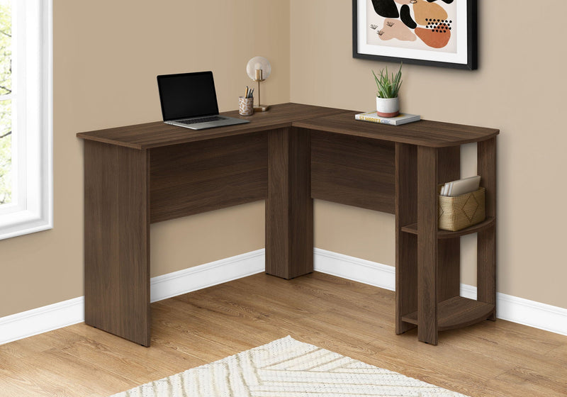 Walnut L-Shaped Corner Computer Desk with Storage Shelves - Dark Brown, photo 2 of 4