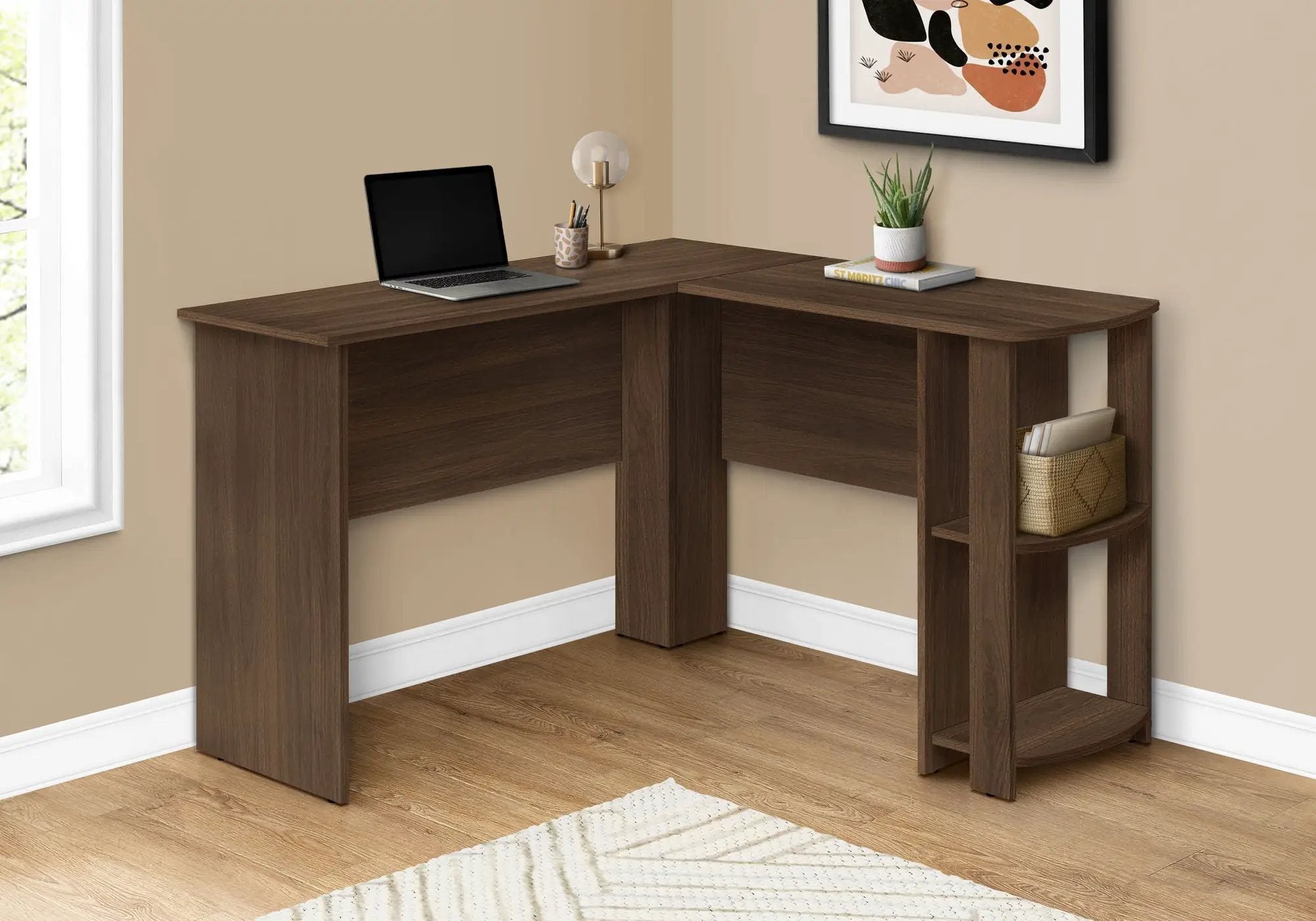 Computer Desk, Home Office, Corner, Storage Shelves, L Shape, Laptop, Contemporary & Modern - Walnut by Unique Piece Furniture