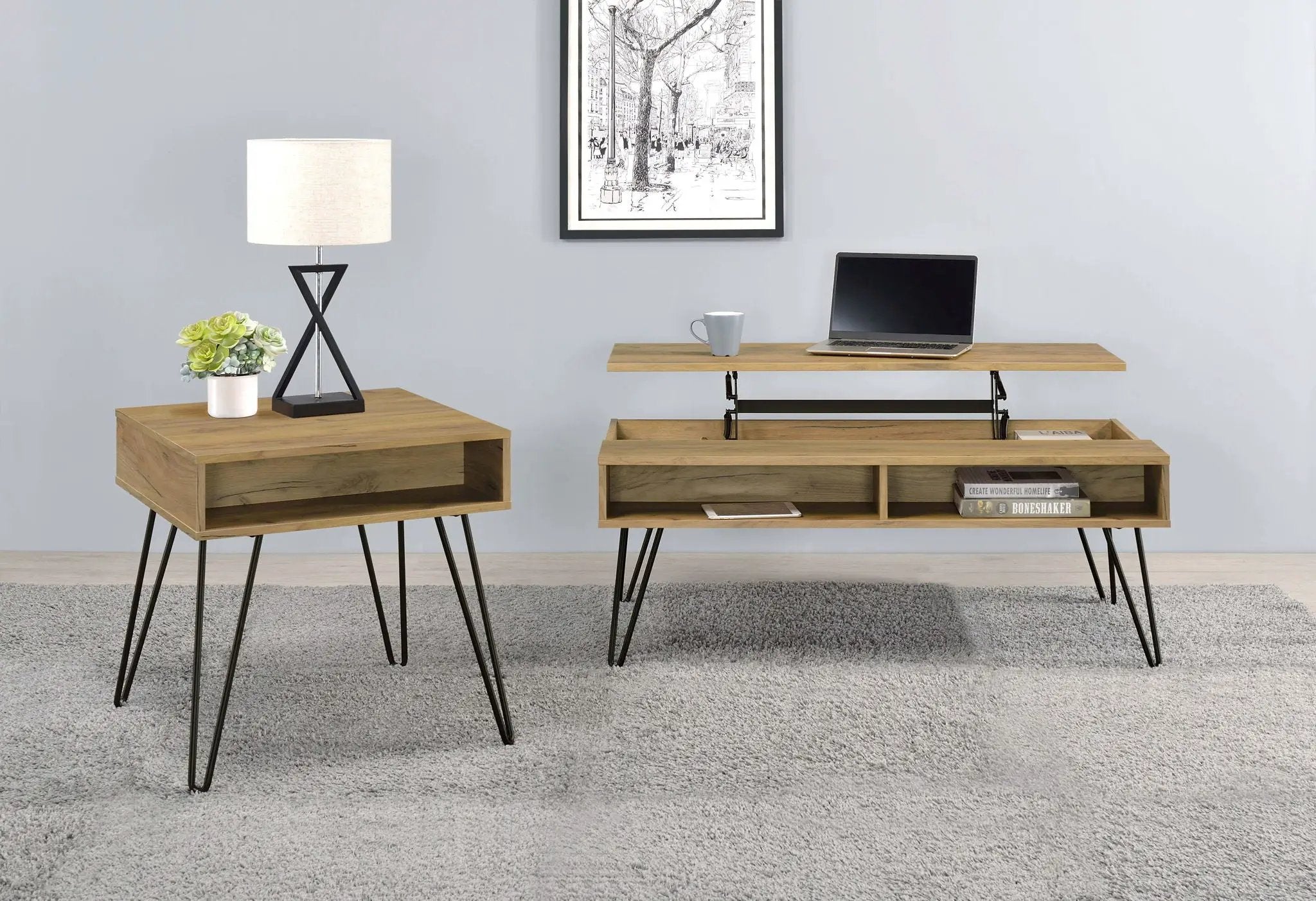 Fanning Engineered Wood Side End Table Golden Oak by Unique Piece Furniture