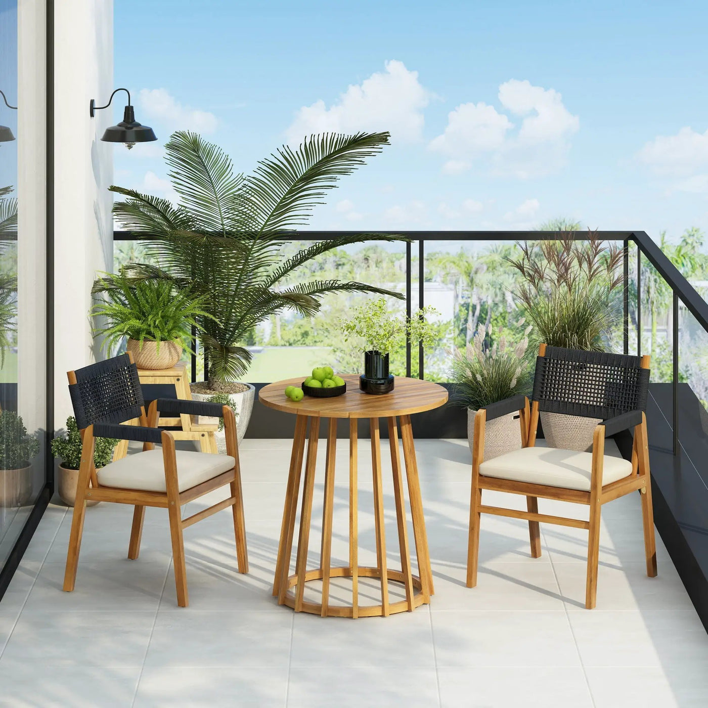 Outdoor 3 Pieces Acacia Wood Dining Set With Cushions by HouseOfZazla
