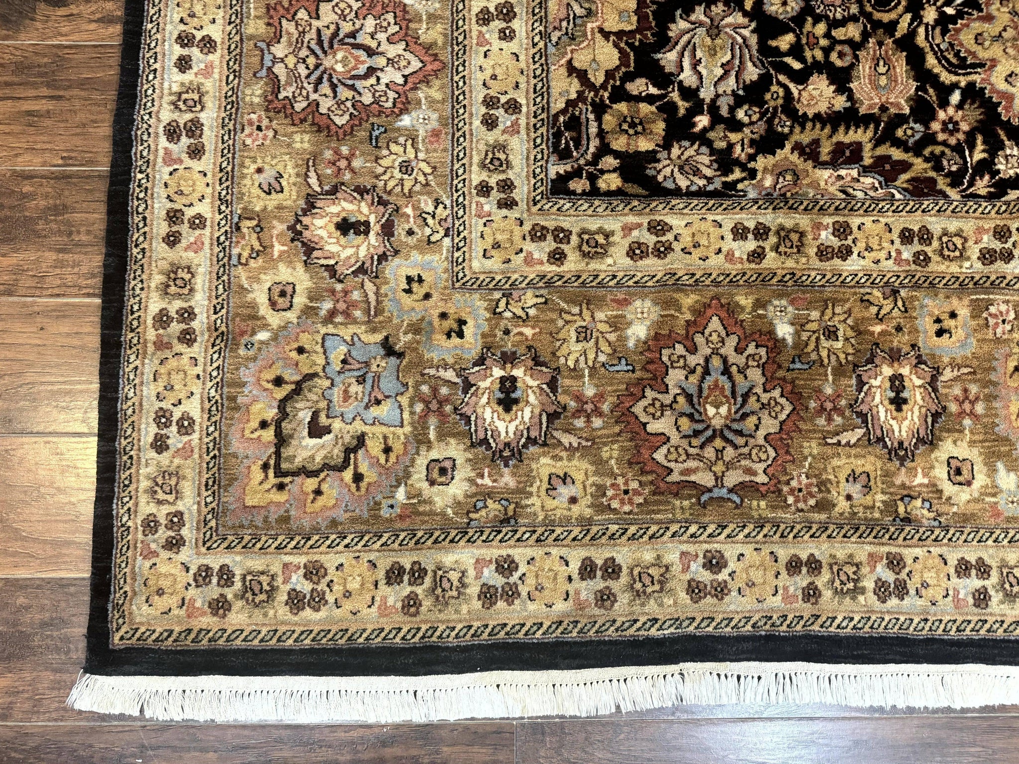 Indo Persian Rug 9x12, Floral Allover, Midnight Blue, Handmade Vintage Wool Oriental Carpet by Jewel Rugs