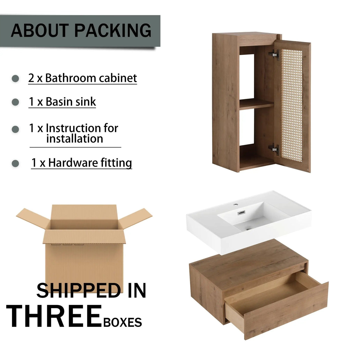 Modern Imitative Wall Mounted Bathroom Vanity With Resin Sink And Side Cabinet by Unique Piece Furniture