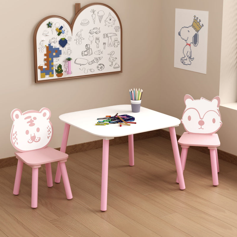 Wooden Toddler Table and Chair Set with Animal Backrest - Pink / White, photo 2 of 4