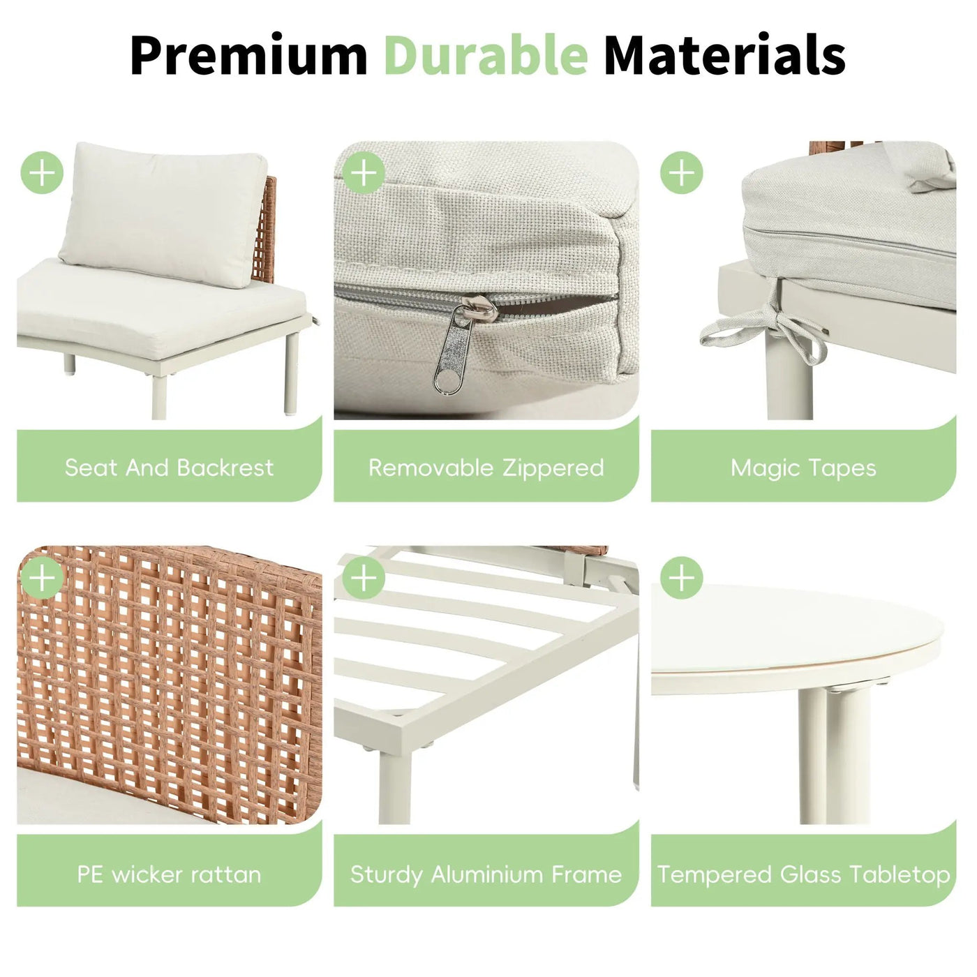 6 Piece Patio Set, Half Moon Outdoor Sectional Sofa With 2 High Low Coffee Tables, 4 Pillows & Cushions by Unique Piece Furniture