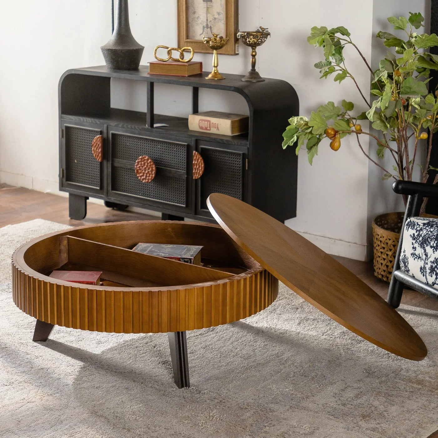 Round Retro Coffee With Solid Wood Legs by Unique Piece Furniture