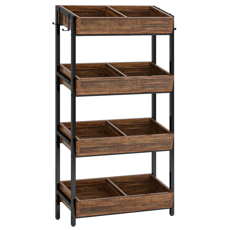 4 Tier Retail Display Rack With Hooks, Tall Metal Snack Stand With Shelves - Brown / Black by HouseOfZazla