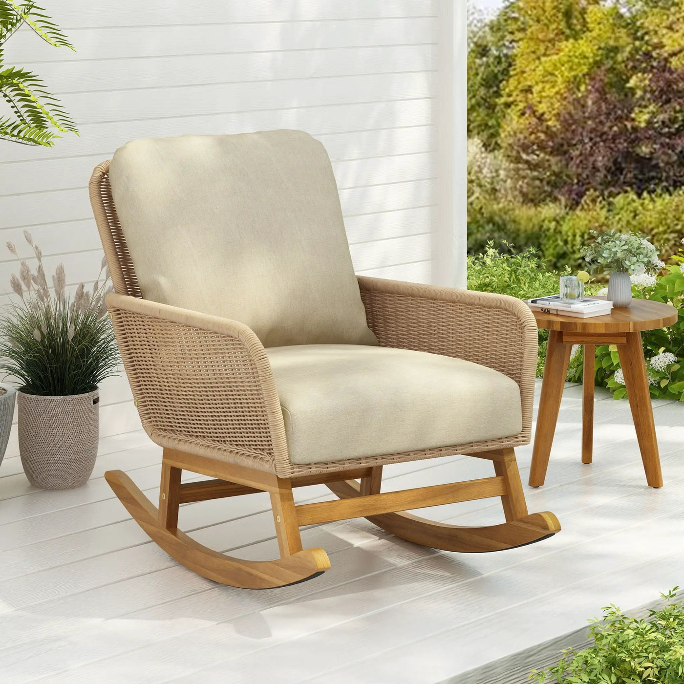 Contemporary Minimalist Wicker Rocking Chair With Soft Cushions by HouseOfZazla