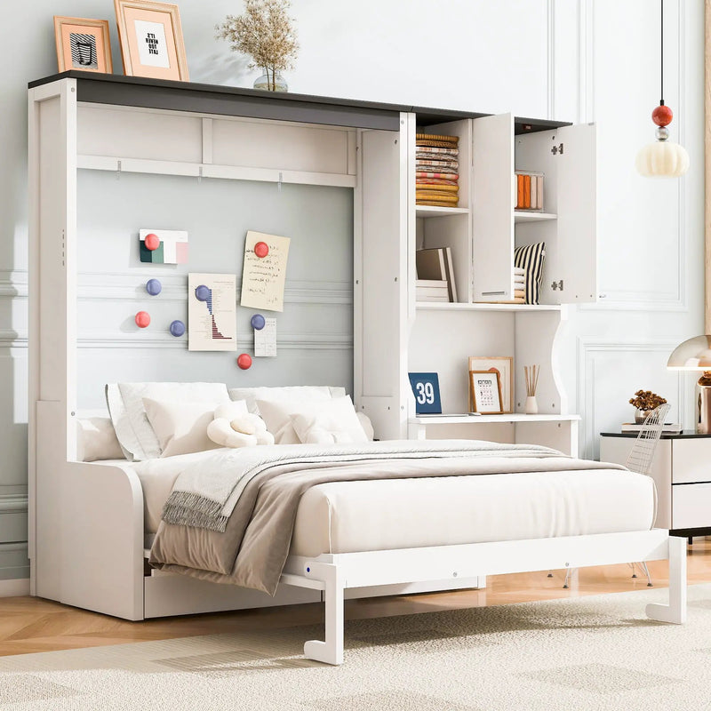 Multi Functional Murphy Bed With Sofa, Desk, And Storage Cabinet In, Full Size - White by Unique Piece Furniture