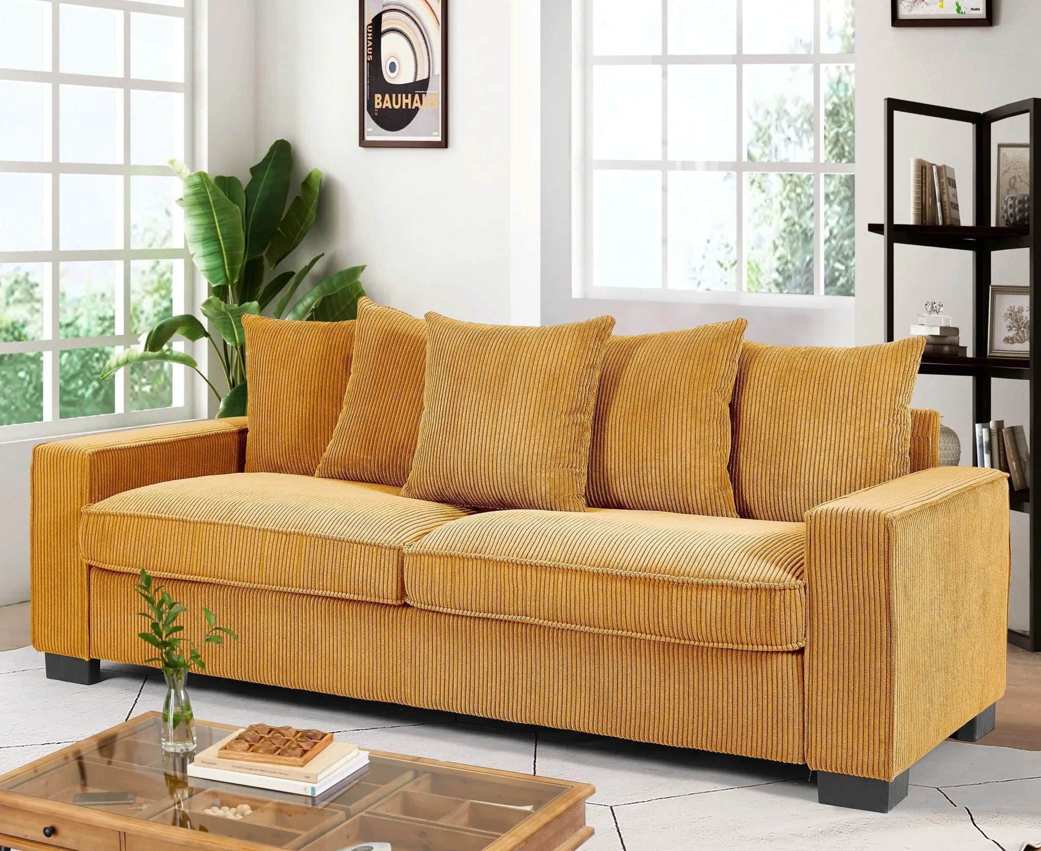 Luxe Sofa With 5 Matching Toss Pillows, Sleek Design, Spacious And Comfortable 3 Seater Couch by Unique Piece Furniture