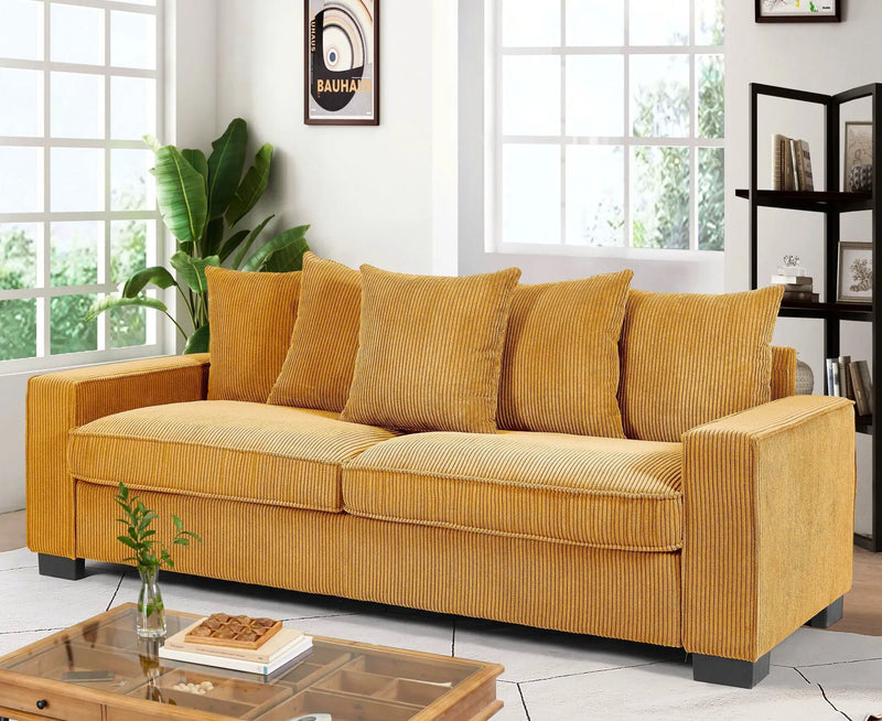Luxe Sofa With 5 Matching Toss Pillows, Sleek Design, Spacious And Comfortable 3 Seater Couch by HouseOfZazla