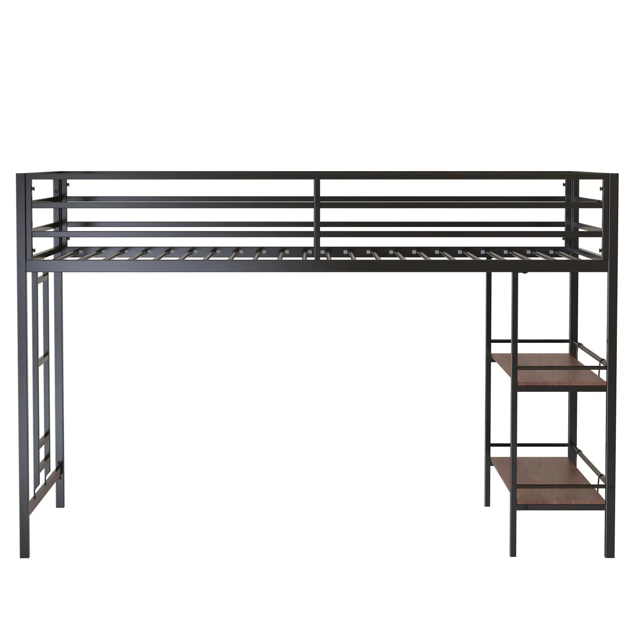 Adam - Twin Loft Bunk Bed With Cinnamon Wood Shelf - Black by HouseOfZazla