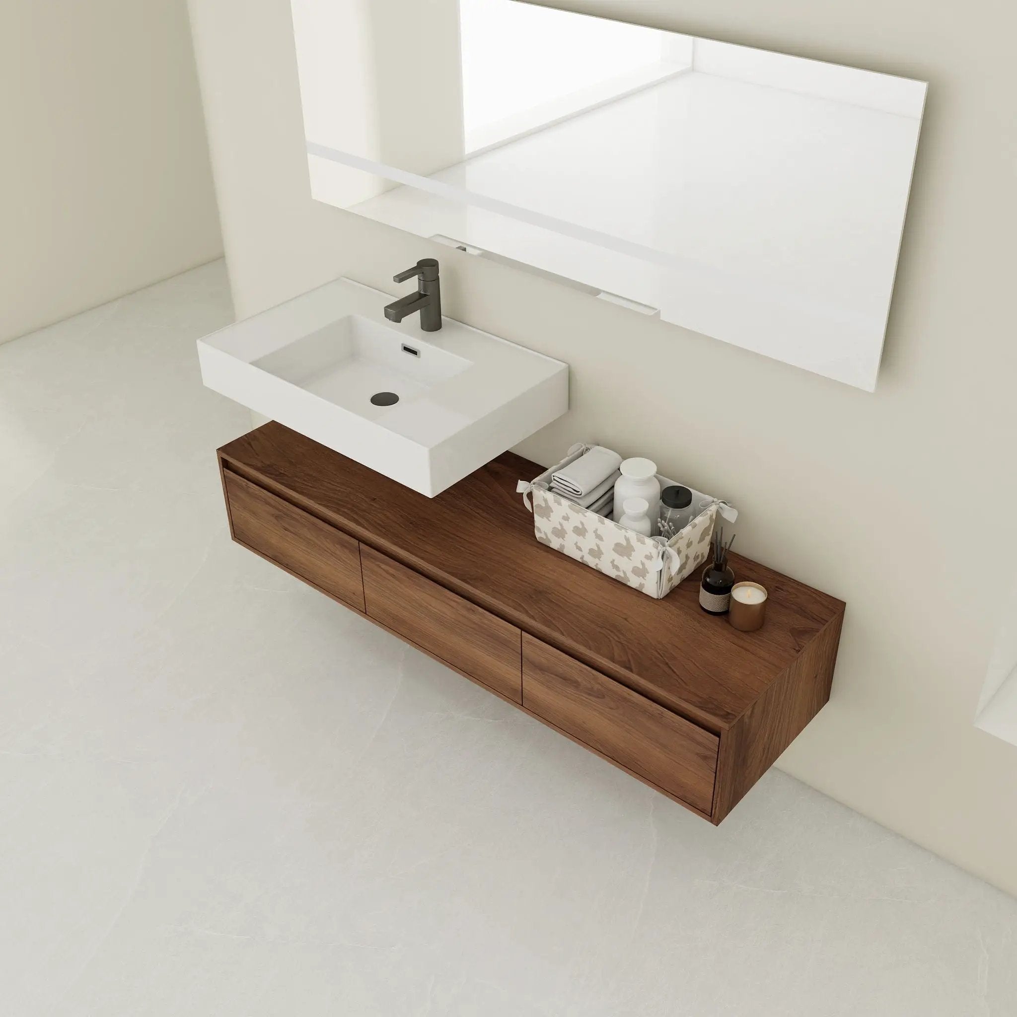 Modern Wall Mounted Bathroom Vanity With Resin Sink And Soft Close Drawer by HouseOfZazla