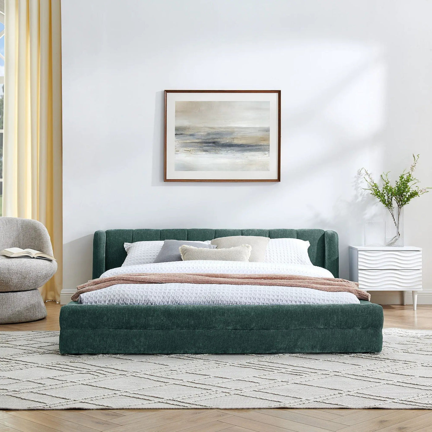Modern Upholstered Bed Frame With Thick Fabric And Headboard by HouseOfZazla