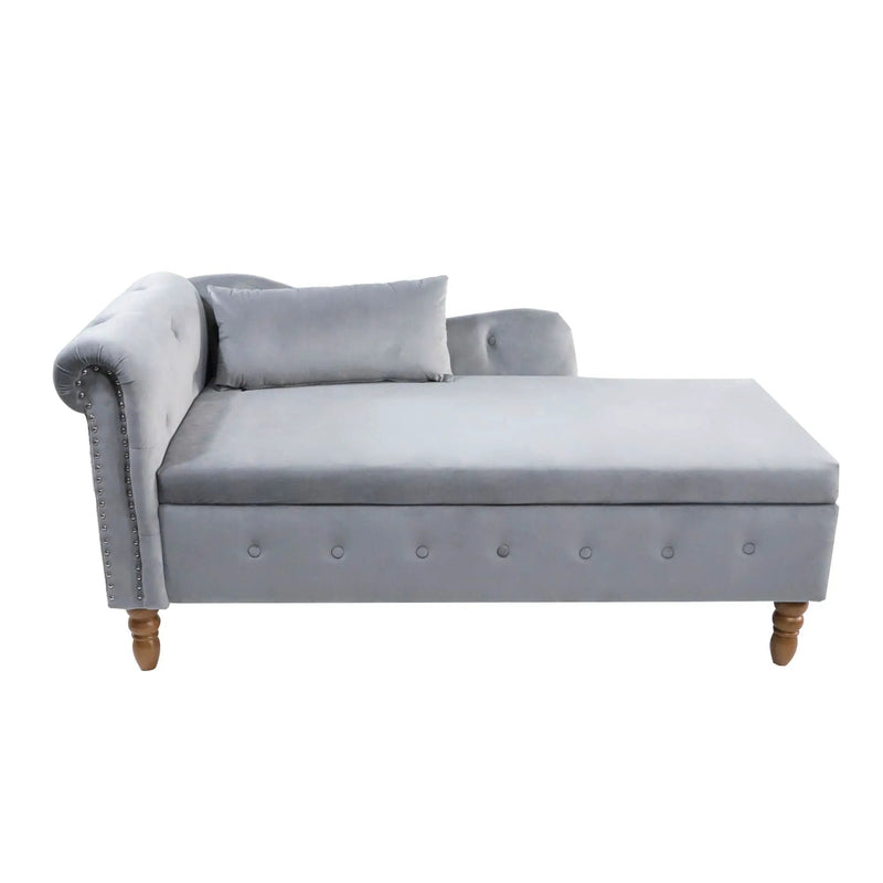 Chaise Lounge Indoor, Lounge Chair For Bedroom With Storage & Pillow, Modern Upholstered Rolled Arm Chase Lounge For Sleeping With Nailhead Trim For Living Room Bedroom Office by HouseOfZazla