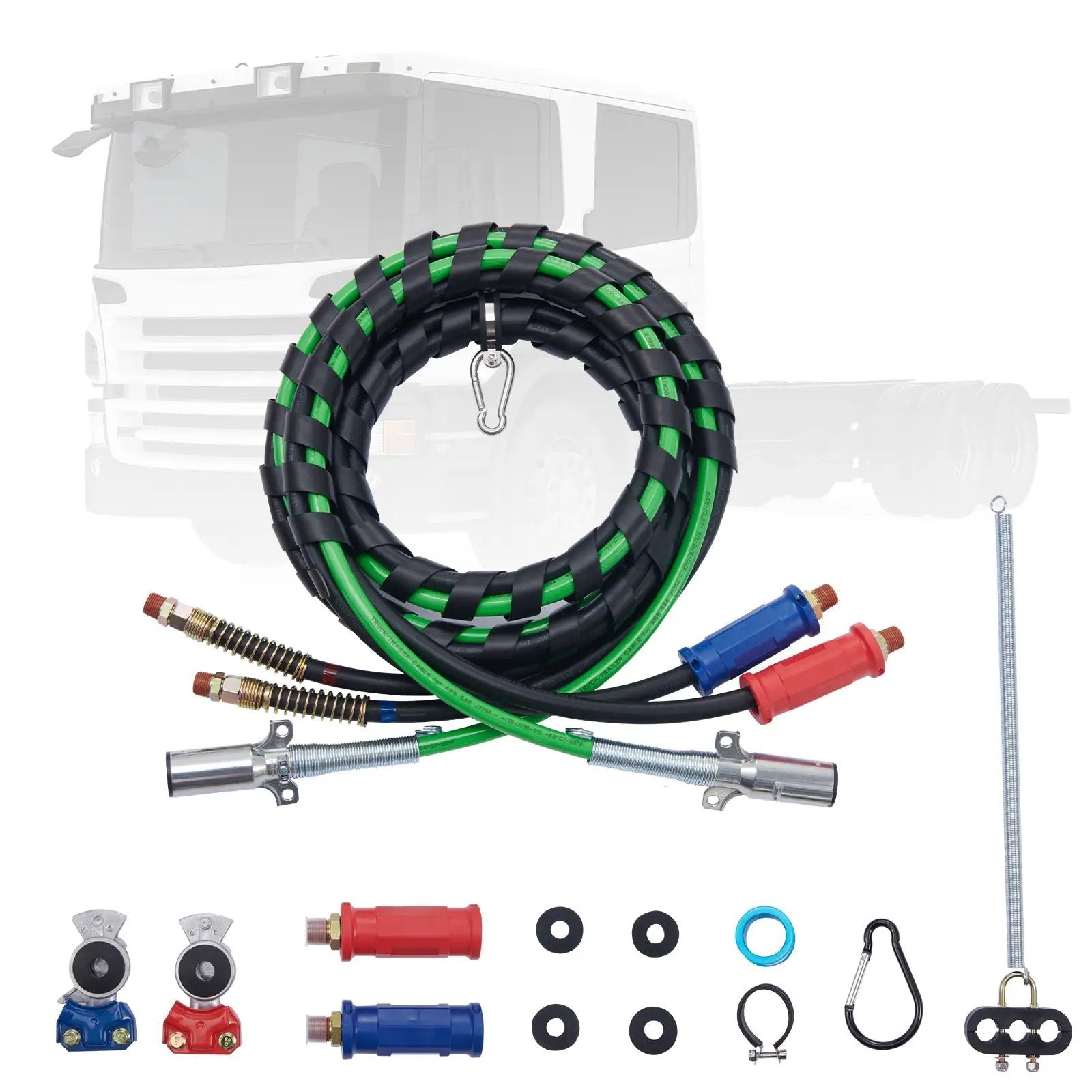 12FT Semi Truck Air Lines Kit with Glad Hands and 7-Way ABS Power Line by HouseOfZazla